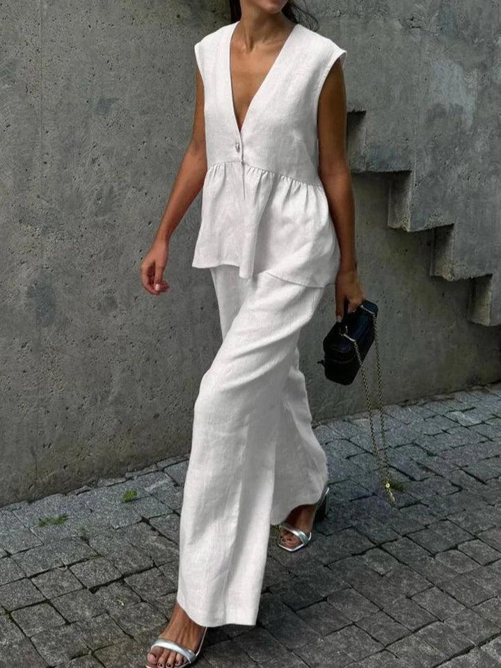 Lila | V-Neck Ruffled Two-Piece Suit