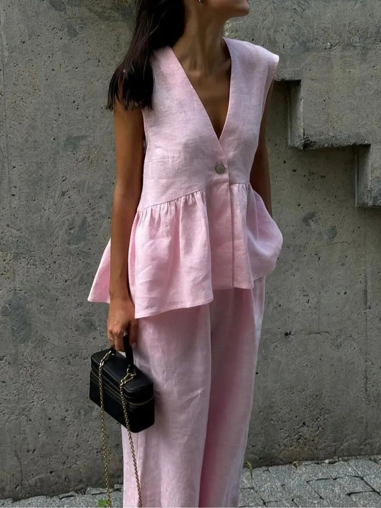 Lila | V-Neck Ruffled Two-Piece Suit