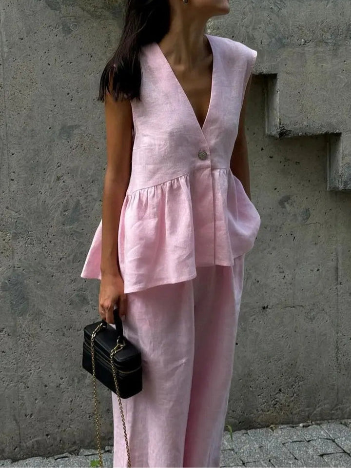 Lila | V-Neck Ruffled Two-Piece Suit