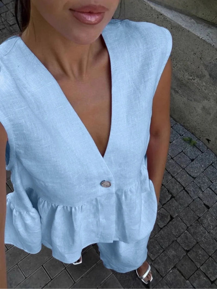 Lila | V-Neck Ruffled Two-Piece Suit