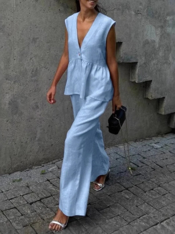 Lila | V-Neck Ruffled Two-Piece Suit