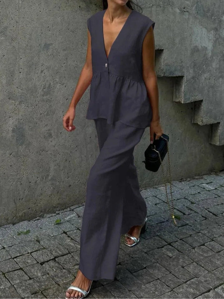 Lila | V-Neck Ruffled Two-Piece Suit