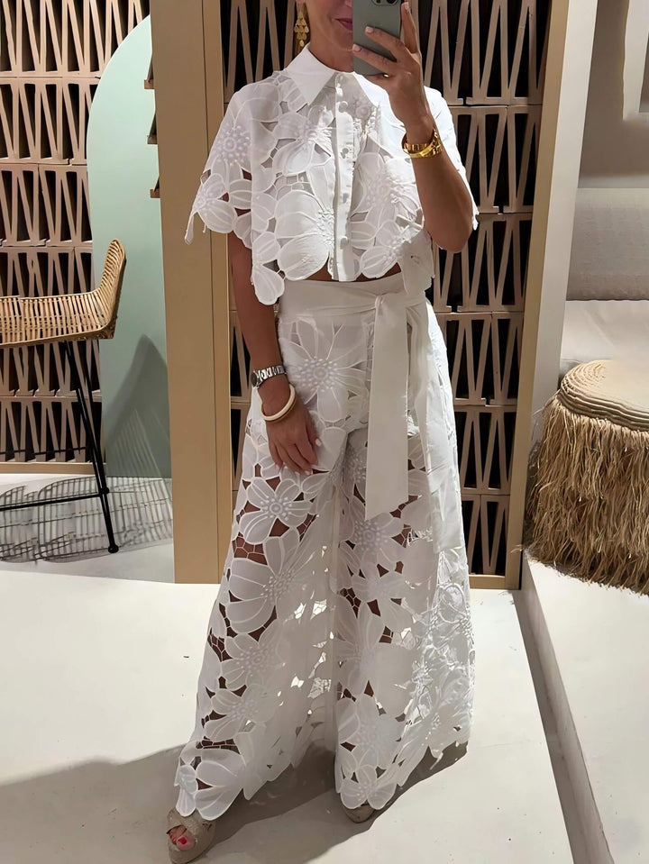 Isabella | Floral Embroidery Hollow Suit