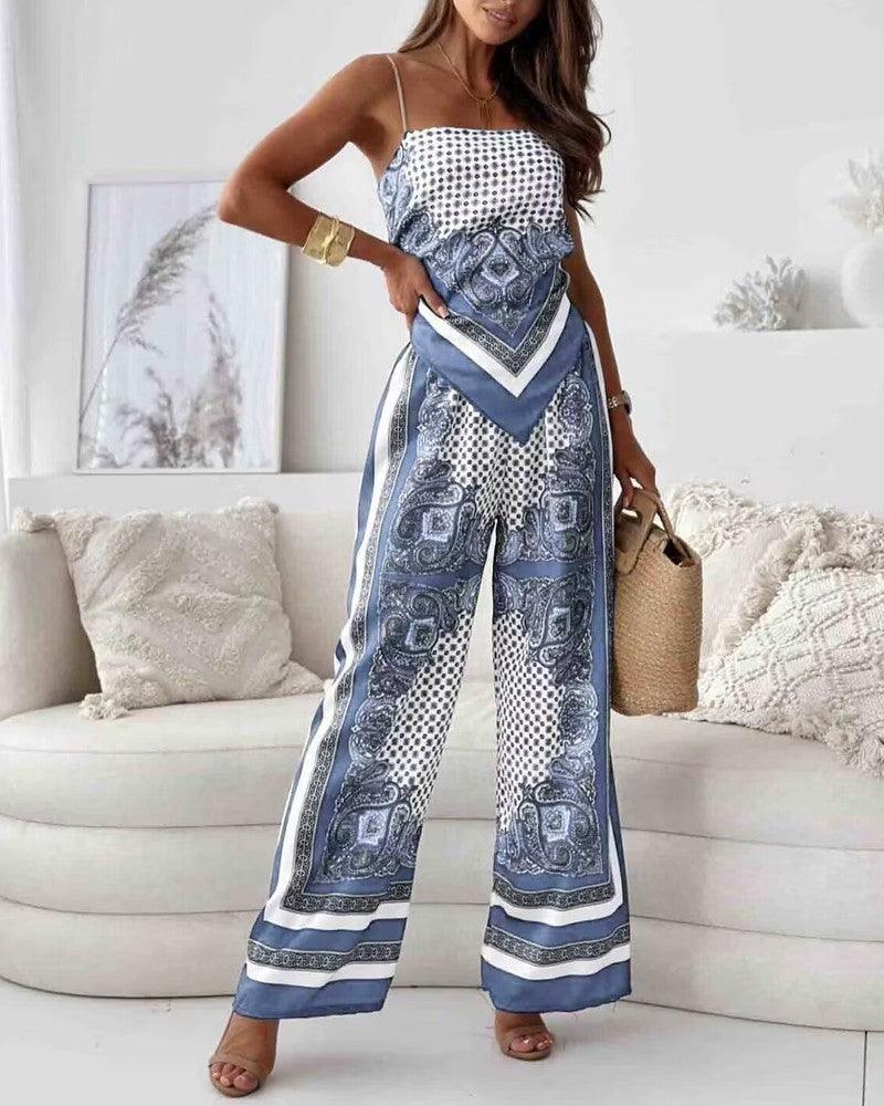Lila | Printed Lace-Up Vest & Pants Set