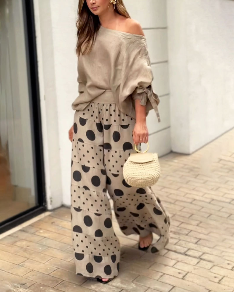 Samantha | Casual Shoulder Top & Printed Pants Set