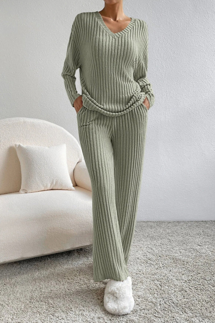 Sofia | Ribbed V-Neck Top and Pants Set