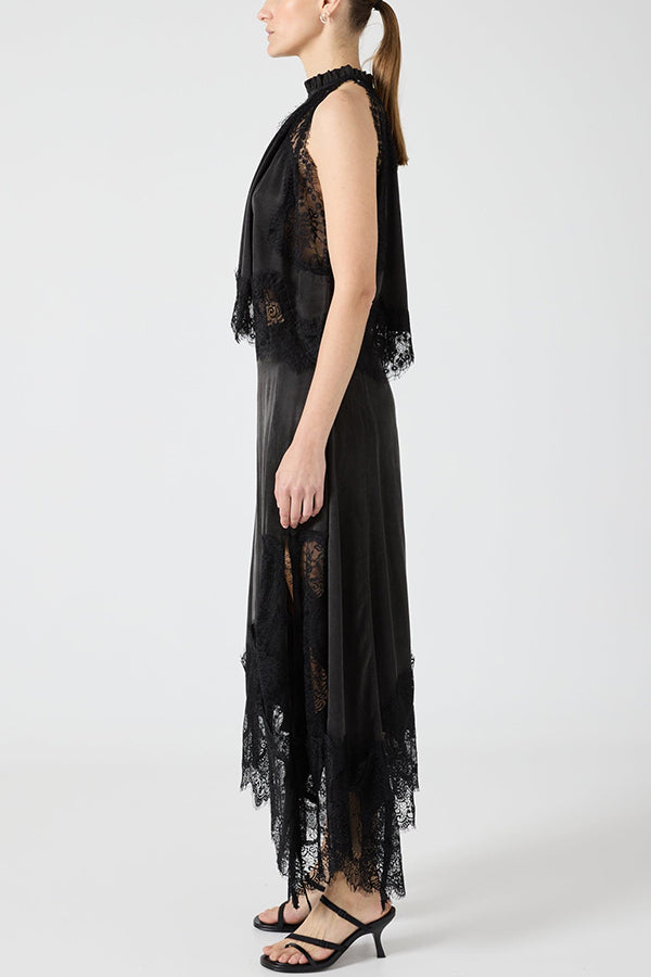 Isabella | Lace Pleated Top + Irregular Slit Skirt Set