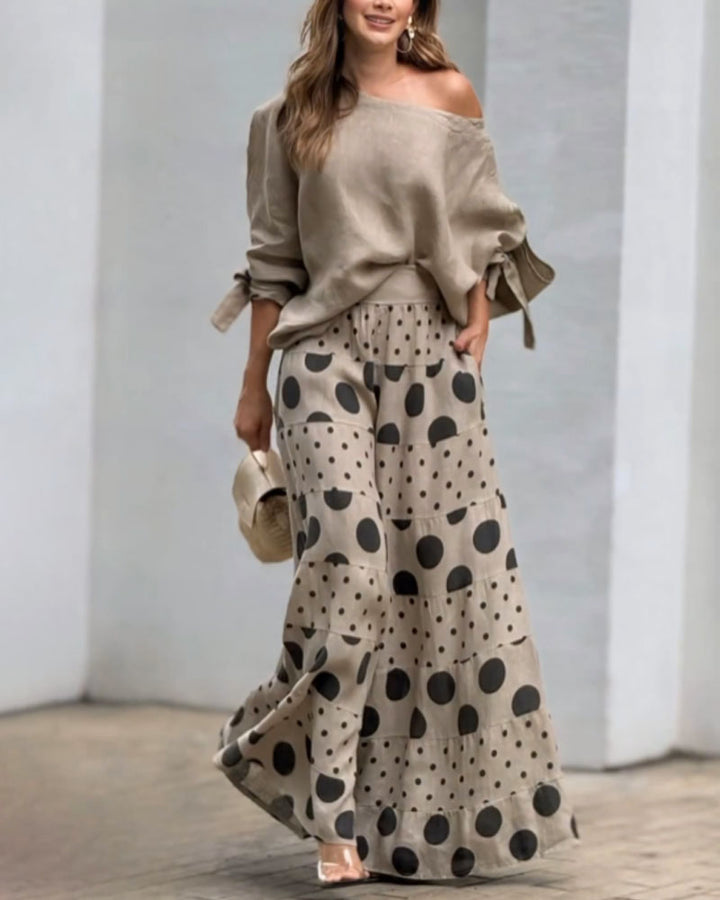 Samantha | Casual Shoulder Top & Printed Pants Set