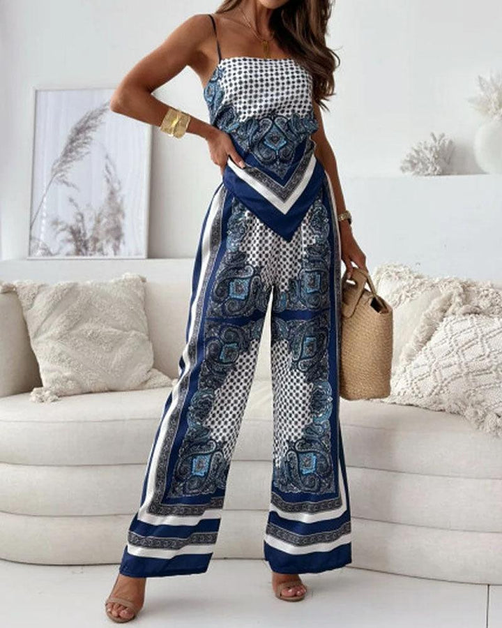Lila | Printed Lace-Up Vest & Pants Set