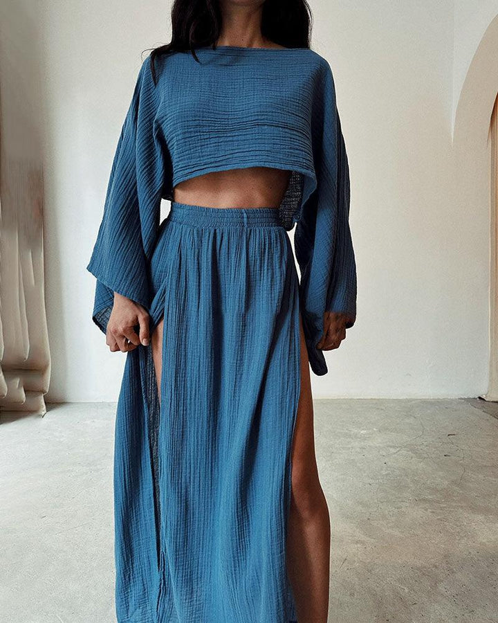Lila | Slit Cotton and Linen Two-Piece Set