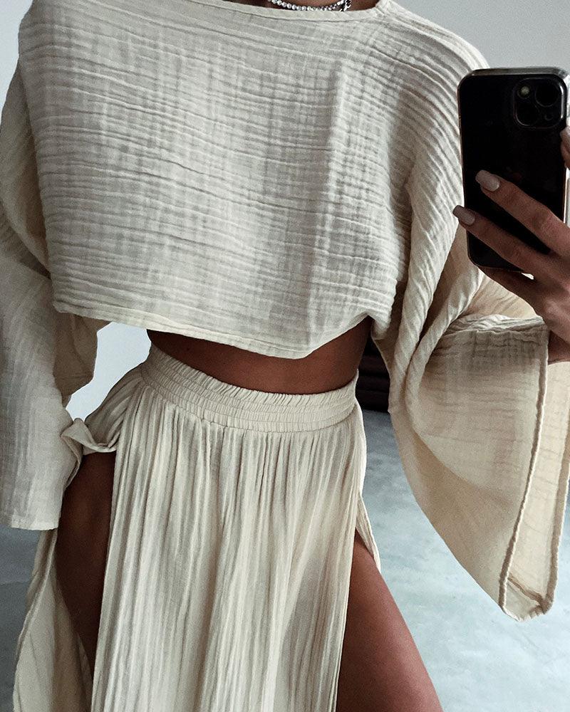 Lila | Slit Cotton and Linen Two-Piece Set