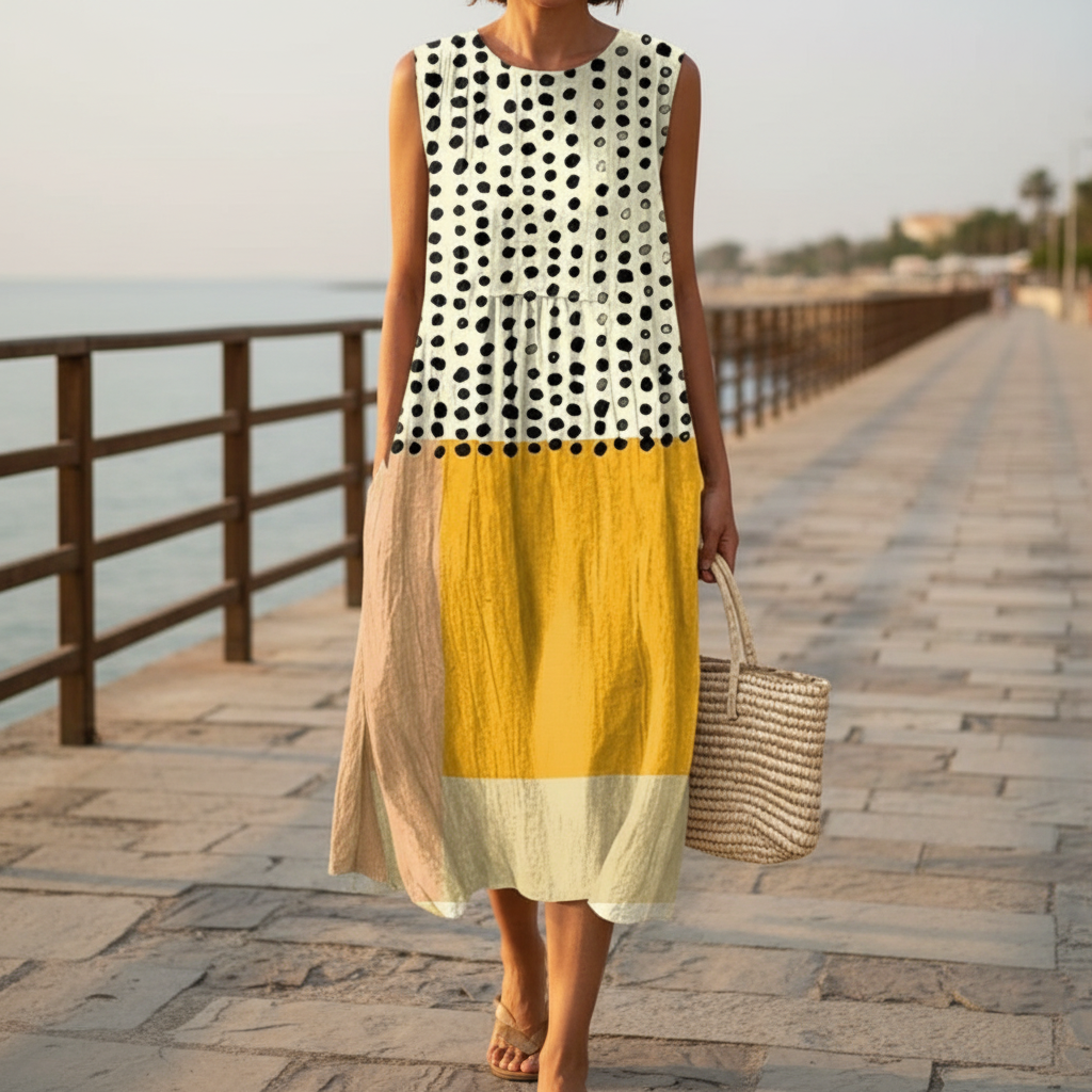 LEAH | Polka Colourblock Midi Dress