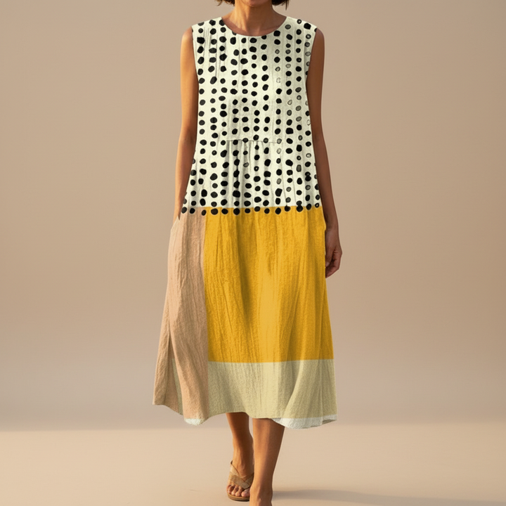 LEAH | Polka Colourblock Midi Dress