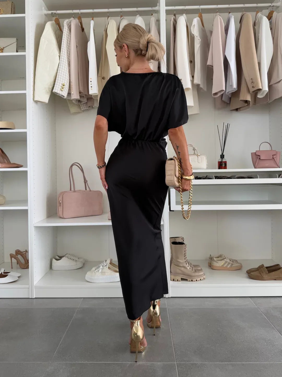 MERNES™ | Twist Front Satin Midi Dress