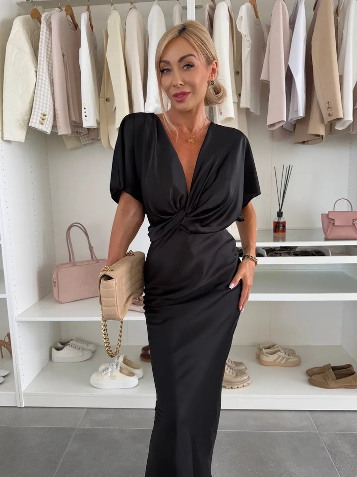 MERNES™ | Twist Front Satin Midi Dress