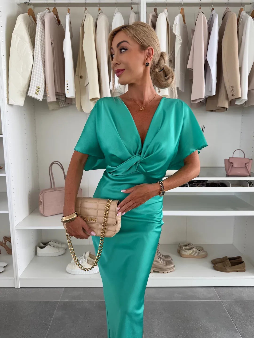 MERNES™ | Twist Front Satin Midi Dress