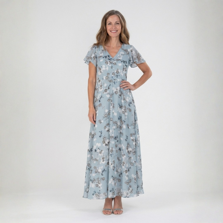 ISMERIA™ | Floral Chiffon Maxi Dress