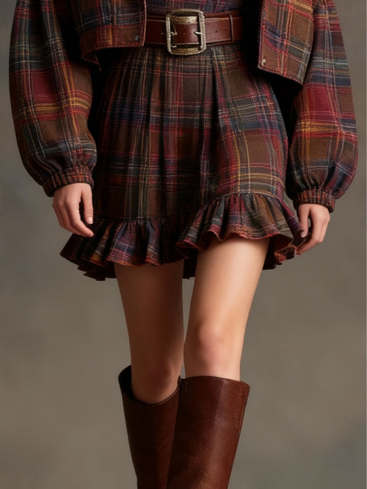 Lila | Vintage Plaid Ruffle Mini Dress Set