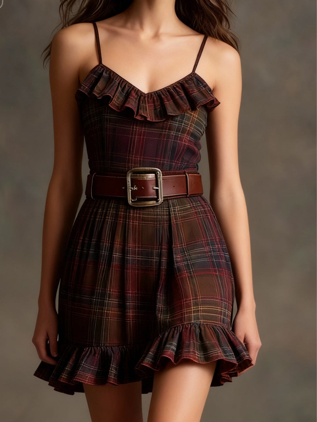 Lila | Vintage Plaid Ruffle Mini Dress Set