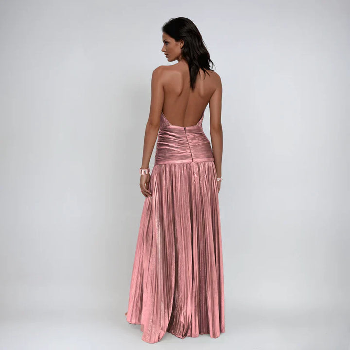Emma | Metallic Halter Open Back Dress