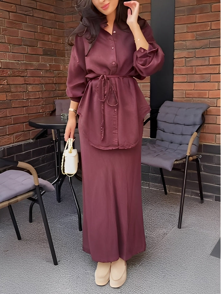 Samantha | Tie-Drawstring Shirt and Skirt Set