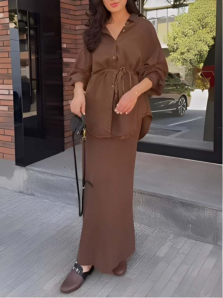 Samantha | Tie-Drawstring Shirt and Skirt Set