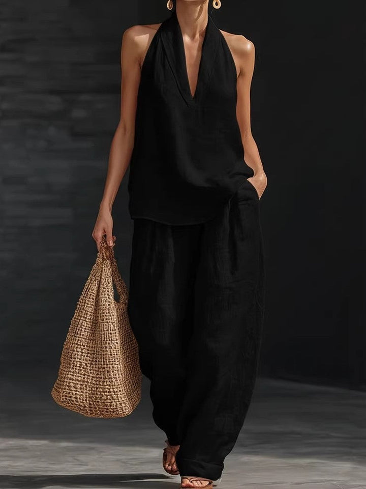 Lila | V-neck Sleeveless Top and Wide-leg Pants Set