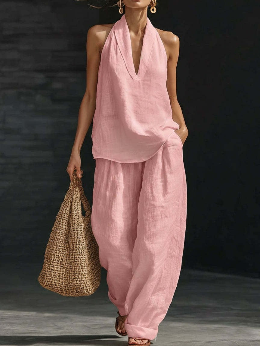 Lila | V-neck Sleeveless Top and Wide-leg Pants Set